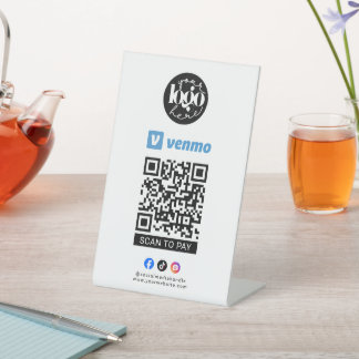 Signe De Table Scanner pour payer le code QR Venmo Logo de l'entr