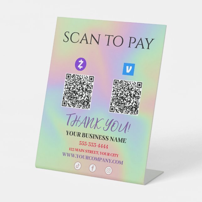 Signe De Table Scanner pour payer le code QR Zelle Venmo (Recto)