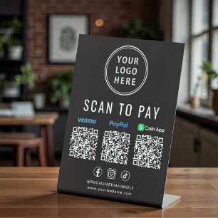 Signe De Table Scanner pour payer les codes QR Logo Paypal Venmo