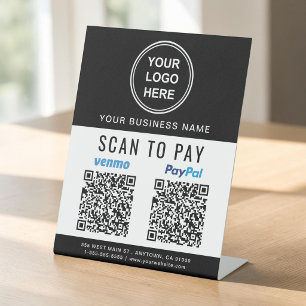 Signe De Table Scanner pour payer les codes QR Paypal Venmo Logo