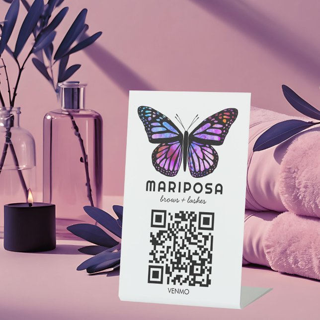 Signe De Table SCANNER POUR PAYER QR Papillon Esthéticienne Salon (SCAN TO PAY QR Butterfly Esthetician Beauty Salon Pedestal Sign
)