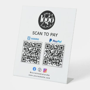 Signe De Table Scanner pour payer Venmo & PayPal Code QR Logo Ent