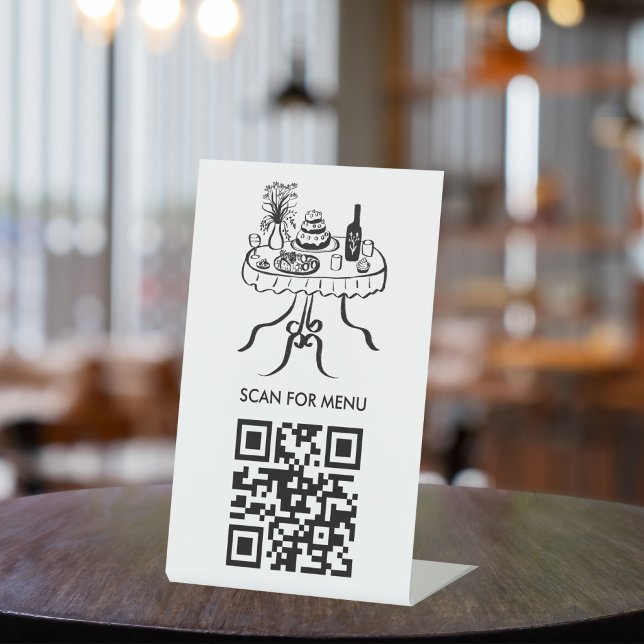 Signe De Table Scannez le code QR du menu Restaurant Café Événeme (Scan for Menu QR code Restaurant Cafe Event Party Pedestal Sign
)