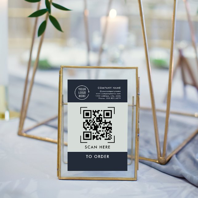 Signe De Table Scannez le code QR pour commander | Logo d'entrepr (Créateur téléchargé)
