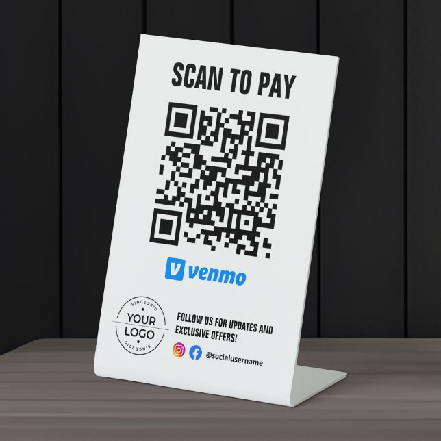 Signe De Table Scannez pour payer le code QR de Venmo (Créateur téléchargé)