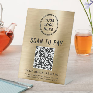 Signe De Table Scannez pour payer le code QR et le logo Business 