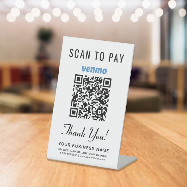 Signe De Table Scannez pour payer le code QR Venmo (Our versatile QR Code sign enables you to receive payments anytime, anywhere)