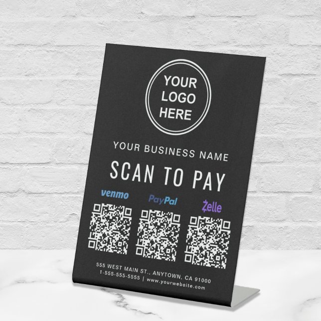 Signe De Table Scannez pour payer les codes QR de Venmo Paypal Ze (A QR code sign to effortlessly connect your customers to your payment platforms)