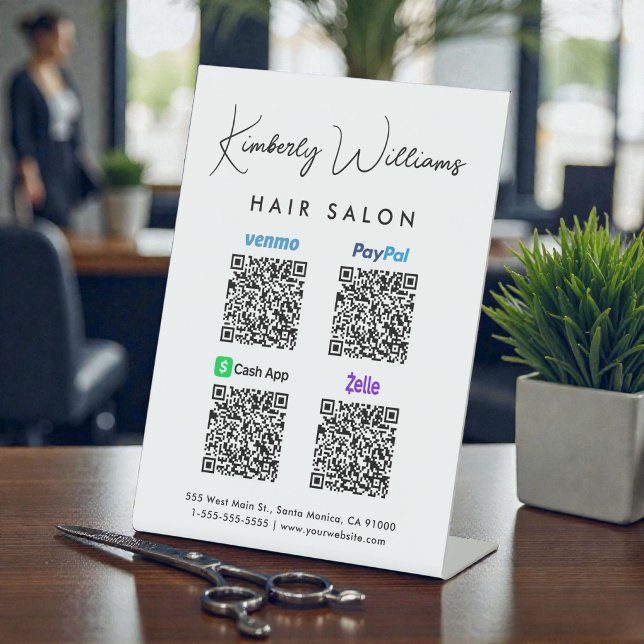 Signe De Table Scannez pour payer Paypal Venmo CashApp Zelle Code (Scan to Pay Paypal Venmo CashApp Zelle QR Code Pedestal Sign)