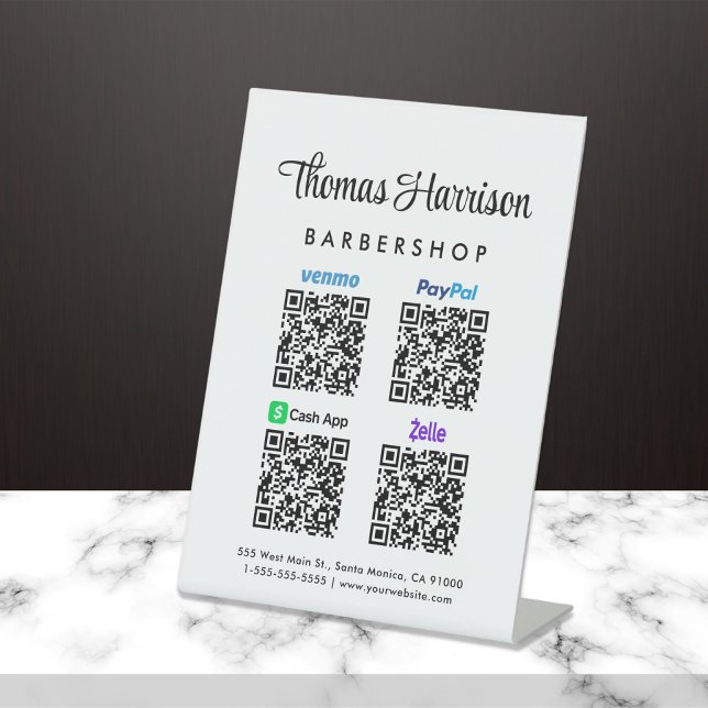 Signe De Table Scannez pour payer Paypal Venmo CashApp Zelle Code (A QR code sign to effortlessly connect your customers to your payment platforms)