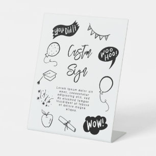 Signe De Table Scribble Quirky Graduation Party White Custom Sign