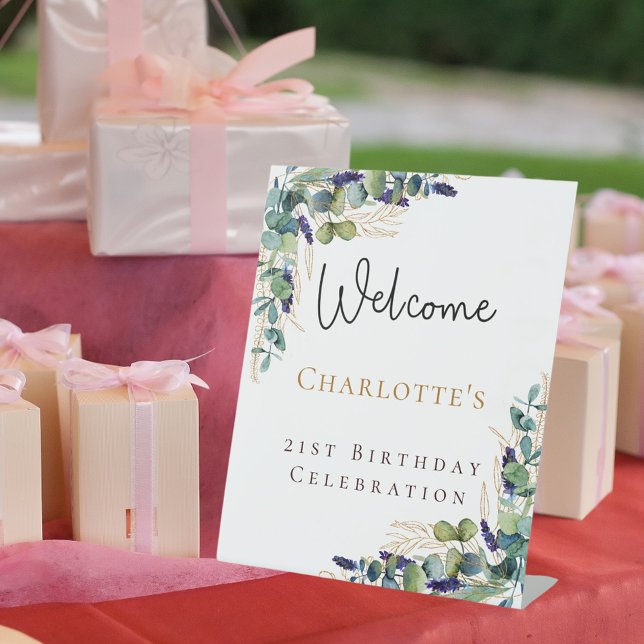 Signe De Table Script de bienvenue à la verdure d'eucalyptus d'an (Créateur téléchargé)