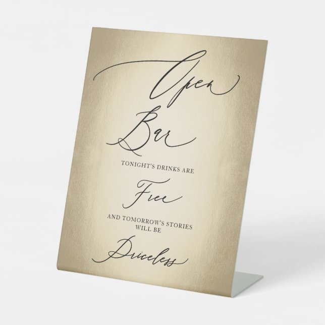 Signe De Table Script de calligraphie Open Bar Mariage sans prix (Recto)