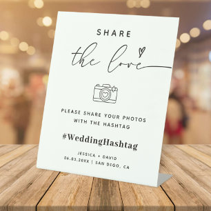 Signe De Table Script de calligraphie Partager Le Hashtag Mariage