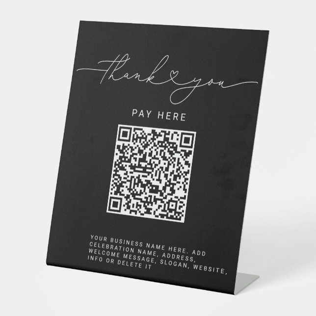 Signe De Table Script de remerciement Cœur Scan Me Code QR Logo n (Recto)