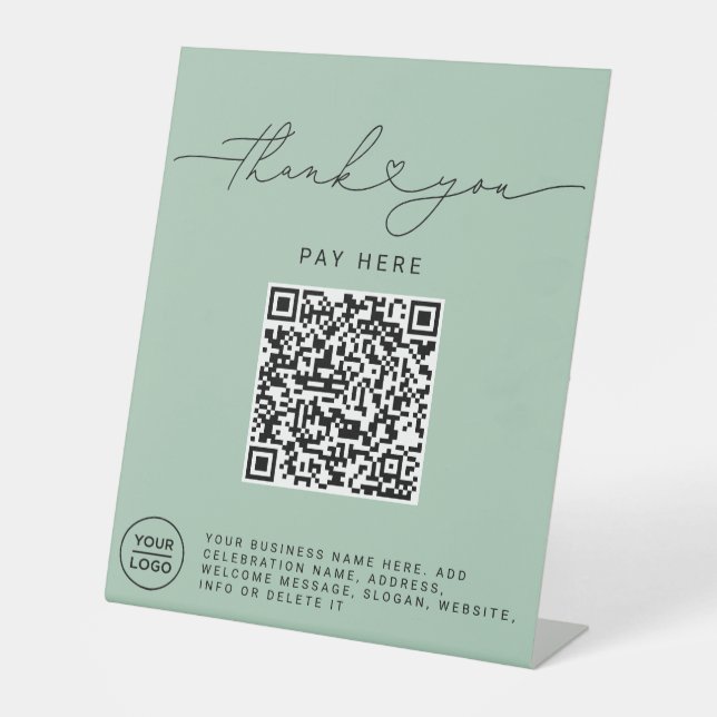 Signe De Table Script de remerciement Cœur Scan Me Code QR Logo s (Recto)