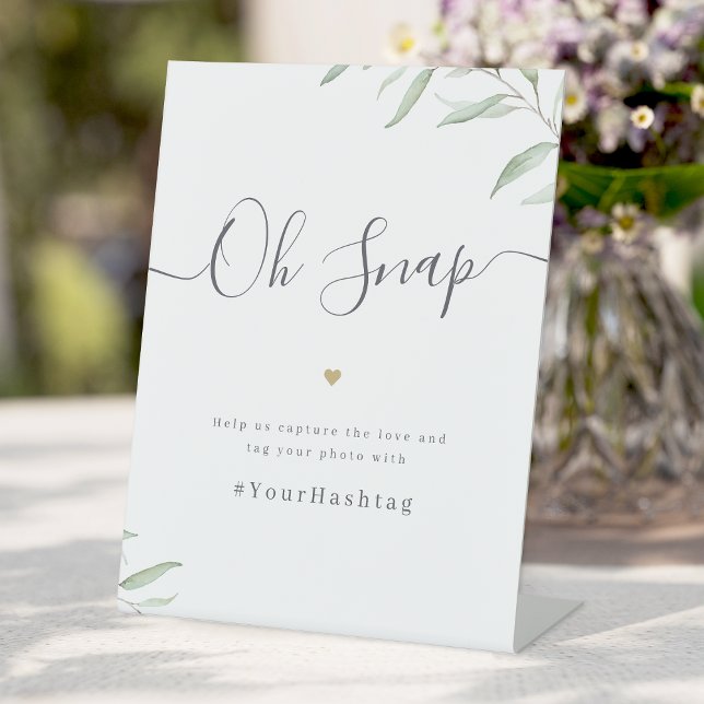 Signe De Table Script de verdure minimal Mariage rustique Oh Snap (Minimal greenery script rustic Wedding Oh Snap Pedestal Sign)