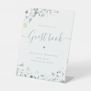 Signe De Table Script Fleur sauvage bleu Mariage rustique Livre d