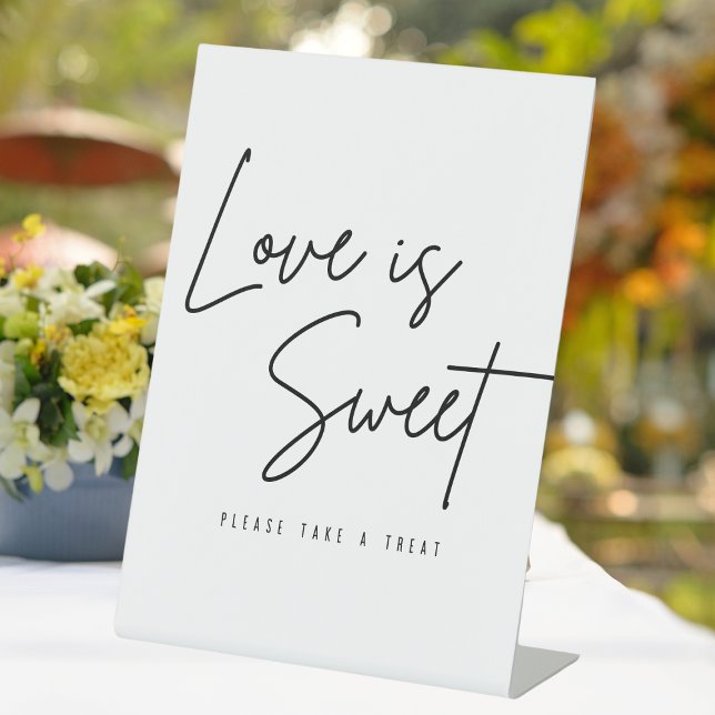 Signe De Table Script Love Is Sweet S'Il Vous Plaît Prendre Un Ma (Script Love Is Sweet Please Take A Treat Wedding Pedestal Sign
)