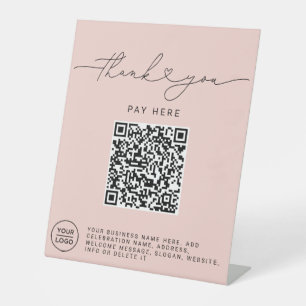 Signe De Table Script Merci Cœur Analysez Moi Code QR Logo Rose