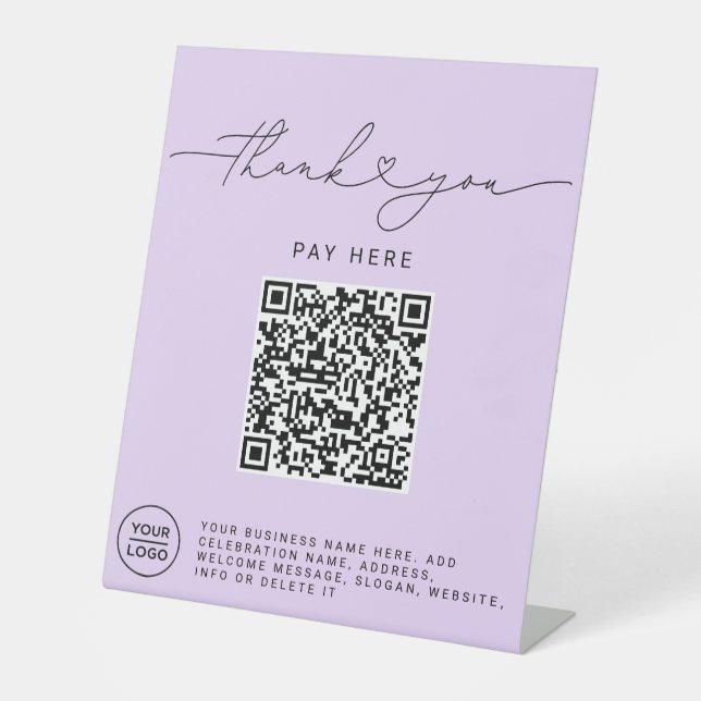 Signe De Table Script Merci Cœur Analysez Moi Code QR Logo violet (Recto)
