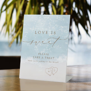 Signe De Table Script Moderne Sables Cœurs Plage L'amour est doux