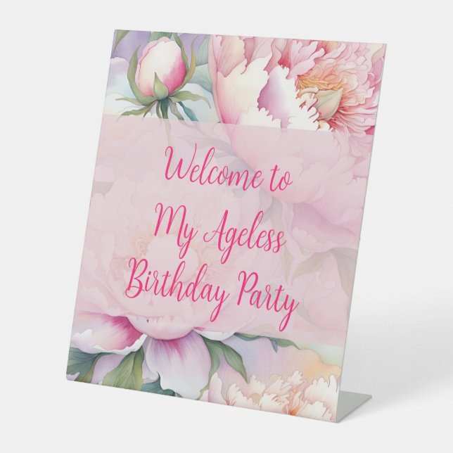 Signe De Table Script personnalisé Pink Peony Fête Florale (Recto)