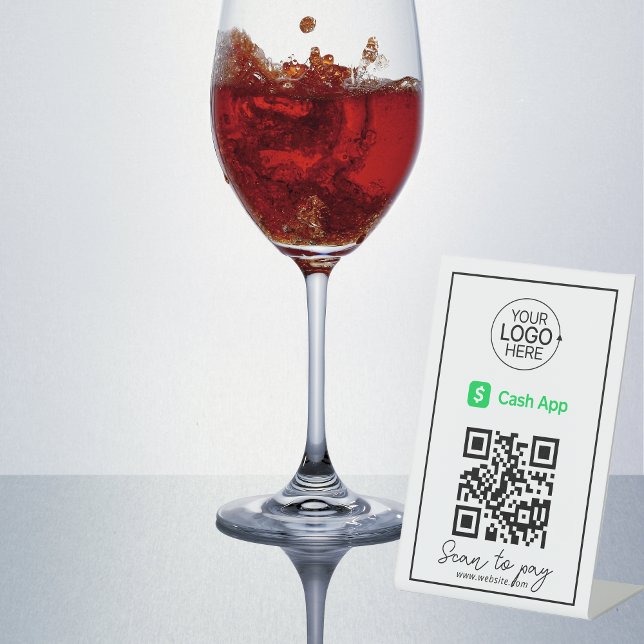 Signe De Table Script sans contact de l'application de paiement d (Cash App QR Code Payment Logo Contactless Script Pedestal Sign)
