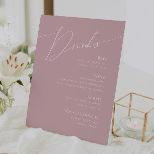 Signe De Table Script Whimsical   Dusty Rose Mariage Menu Boisson
