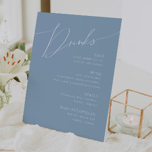 Signe De Table Script Whimsical   Menu Boissons Mariage Dusty Blu