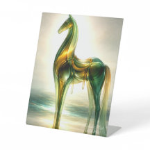 Sculpture de cheval en verre émeraude et or – Élég