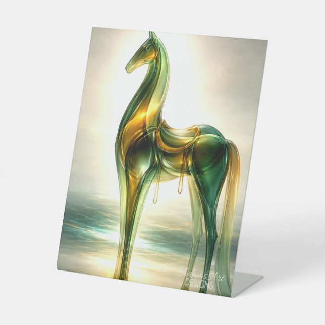 Signe De Table Sculpture de cheval en verre émeraude et or – Élég (Recto)
