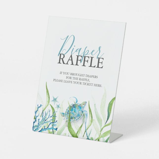Signe De Table Sea Turtle Diaper Raffle Baby Shower Tabletop Sign (Recto)
