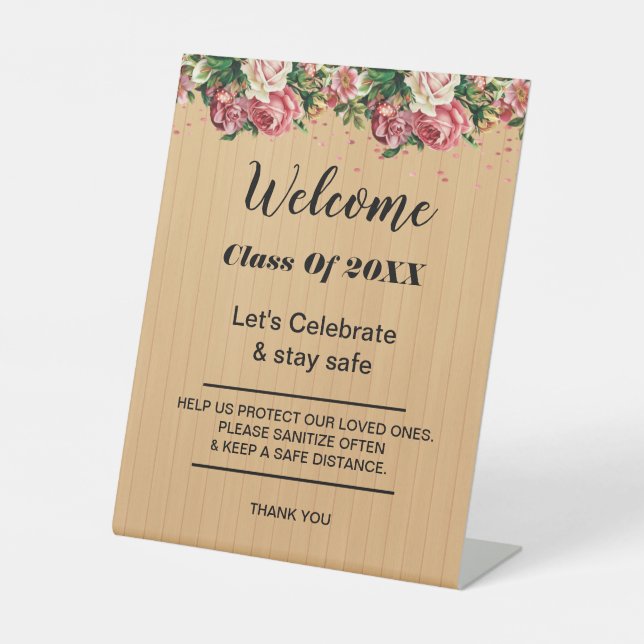 Signe De Table Sécurité de la fête florale en bois rustique de re (Recto)