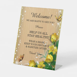 Signe De Table Sécurité de mariage papillon floral jaune bois rus