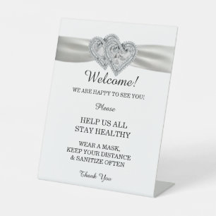 Signe De Table Sécurité du mariage au ruban blanc de cœurs de dia