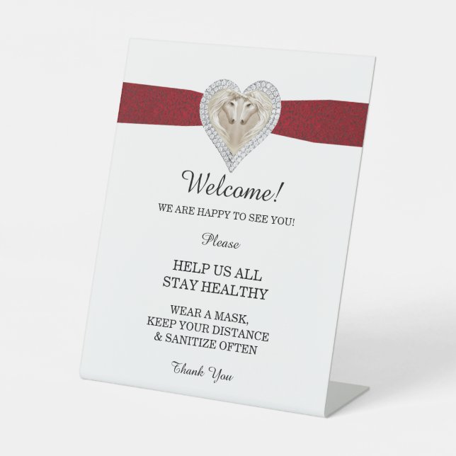 Signe De Table Sécurité du Mariage de la dentelle rouge Unicorn (Recto)