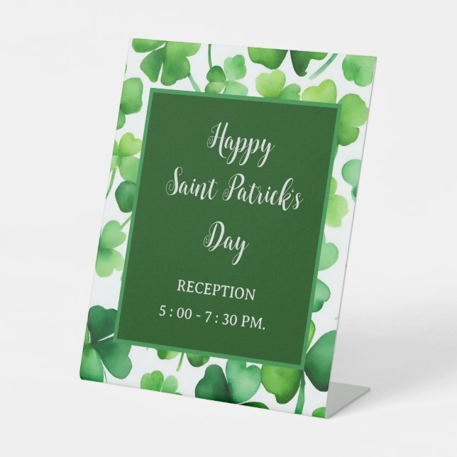 Signe De Table Shamrock d'aquarelle vert Jour de la Saint Patrick (Recto)