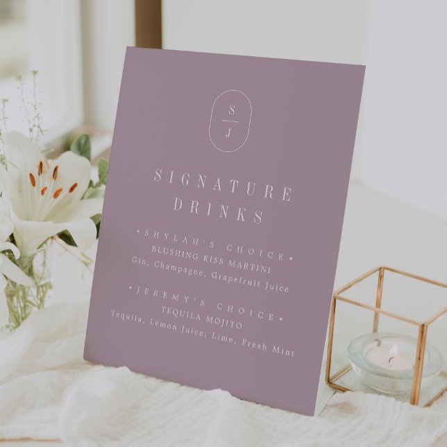 Signe De Table SHYLAH Mauve Lilac Simple Mariage Signature Boire (SHYLAH Mauve Lilac Simple Wedding Signature Drink Pedestal Sign)