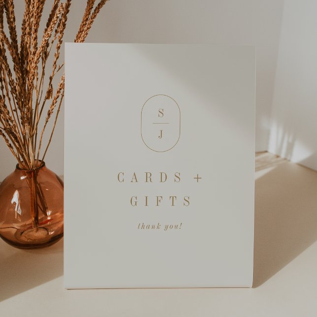Signe De Table SHYLAH Monogram Cream Gold Wedding Cartes et cadea (SHYLAH Monogram Cream Gold Wedding Cards and Gifts Pedestal Sign)