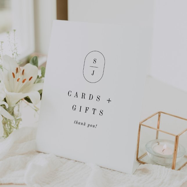 Signe De Table SHYLAH Simple Noir Blanc Mariage Cartes et Cadeaux (SHYLAH Simple Black White Wedding Cards and Gifts Pedestal Sign)