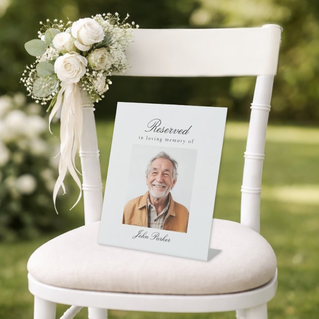 Signe De Table Siège réservé - Photo de mariage commémorative (Reserved Seat - Memorial Wedding Photo Pedestal Sign)