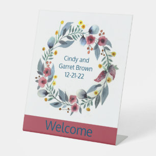 Signe De Table Signal de bienvenue Fleurs de couronnes Florales A