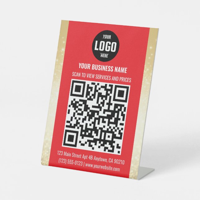 Signe De Table Signal Pedestal Red & Gold Business QR Code (Recto)