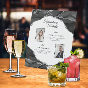 Signe De Table Signature Boissons Argent Noir Agate Mariage Photo