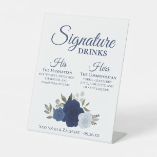 Signe De Table Signature Boissons Blue Watercolor Rose Mariage