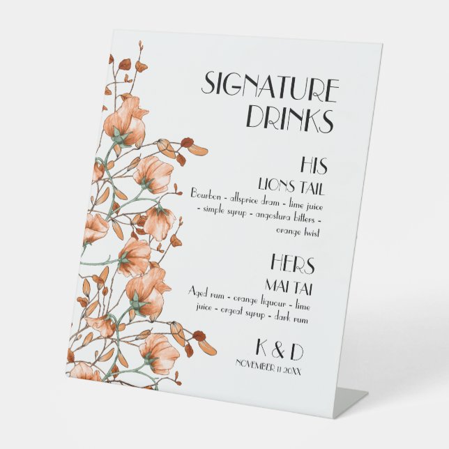 Signe De Table Signature Boissons Burnt Orange Floral Mariage (Recto)