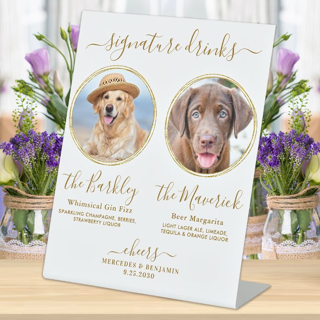 Signe De Table Signature Boissons Custom Photo Gold Pet Mariage B (Créateur téléchargé)