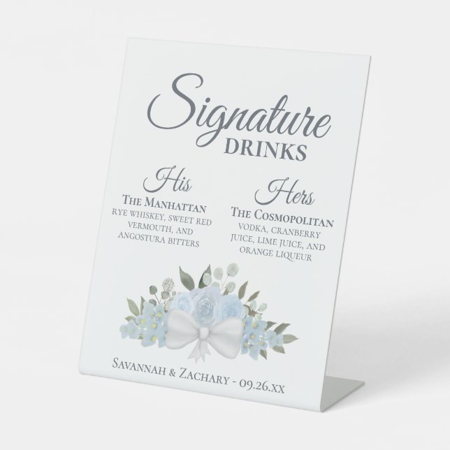 Signe De Table Signature Boissons Dusty Blue Boho Mariage Rose (Recto)