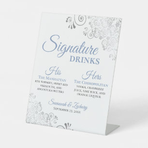 Signe De Table Signature Boissons Dusty Blue & Silver Chic Mariag